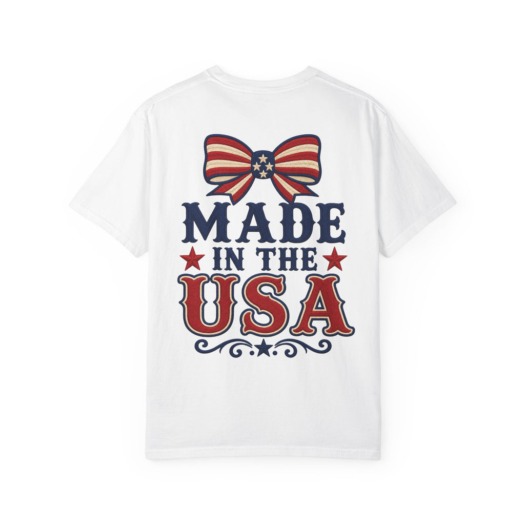 Made in the USA T-shirt | American Flag Bow Patriotic Graphic