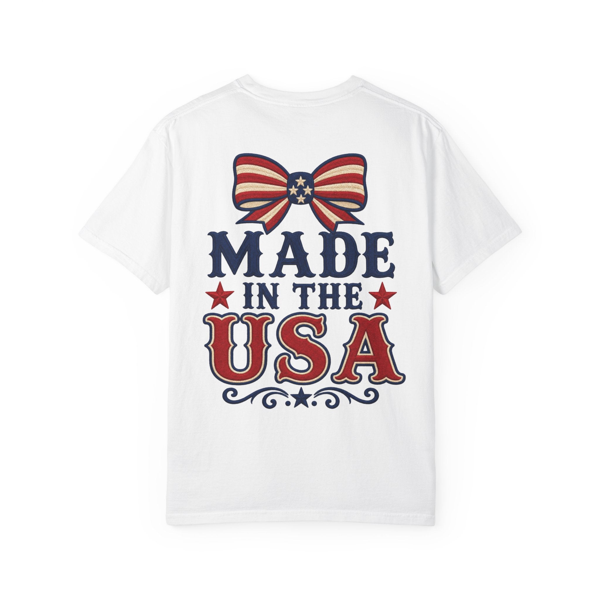 Made in the USA T-shirt | American Flag Bow Patriotic Graphic