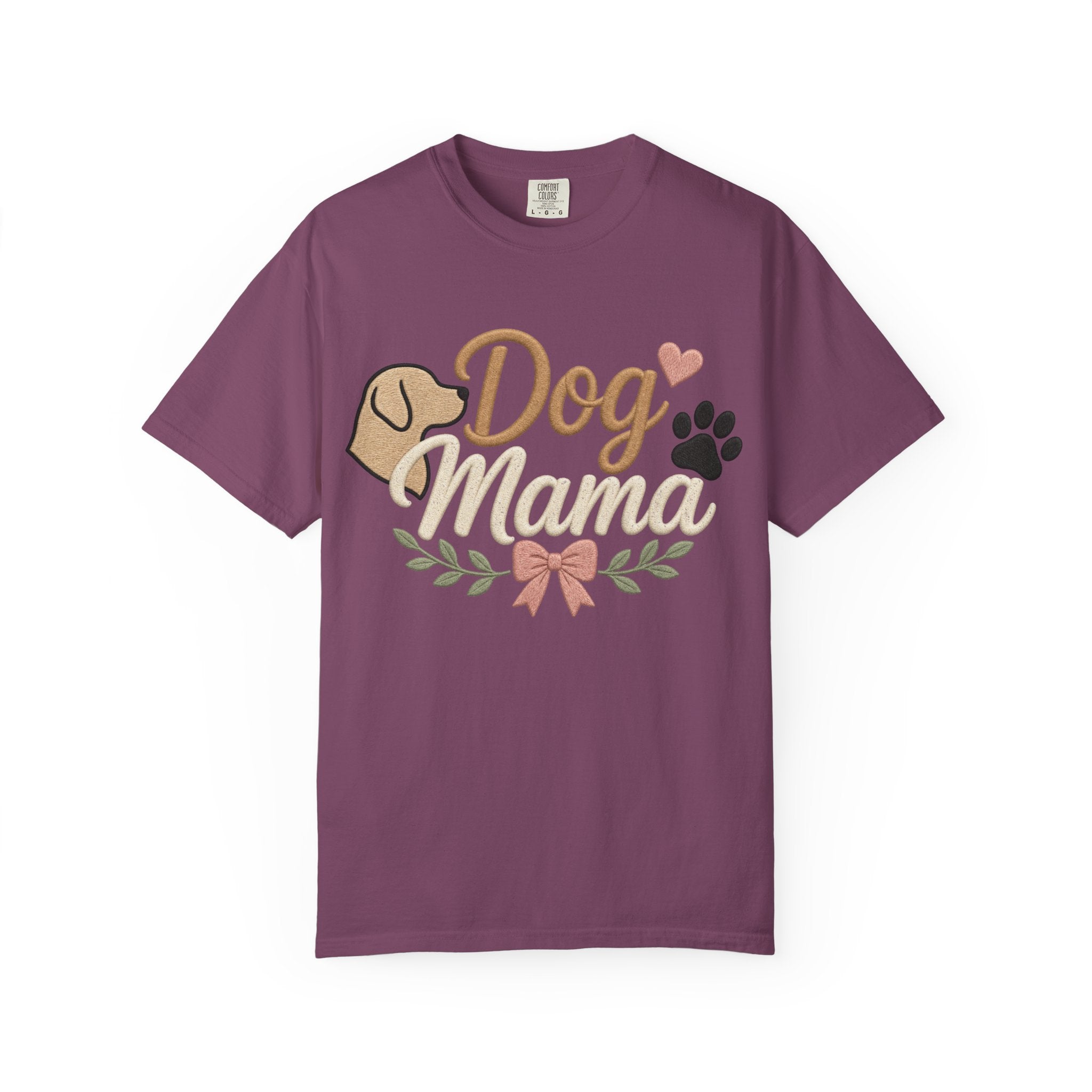 Dog Mama Paw Print embroidered patchwork T-shirt | Dog Mom Shirt