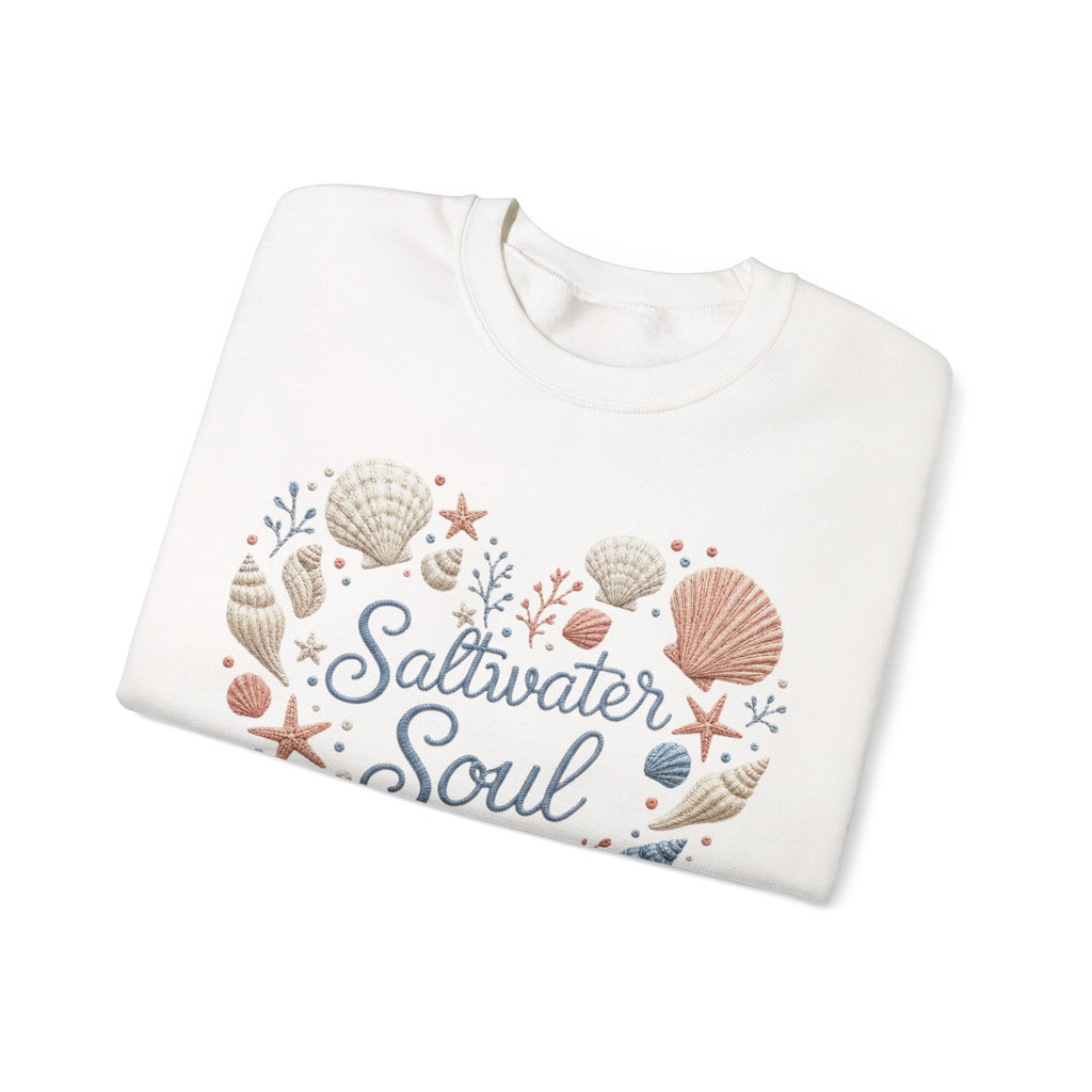 Saltwater Soul Heart Seashell Sweatshirt — Coastal Beach Shell Crewneck