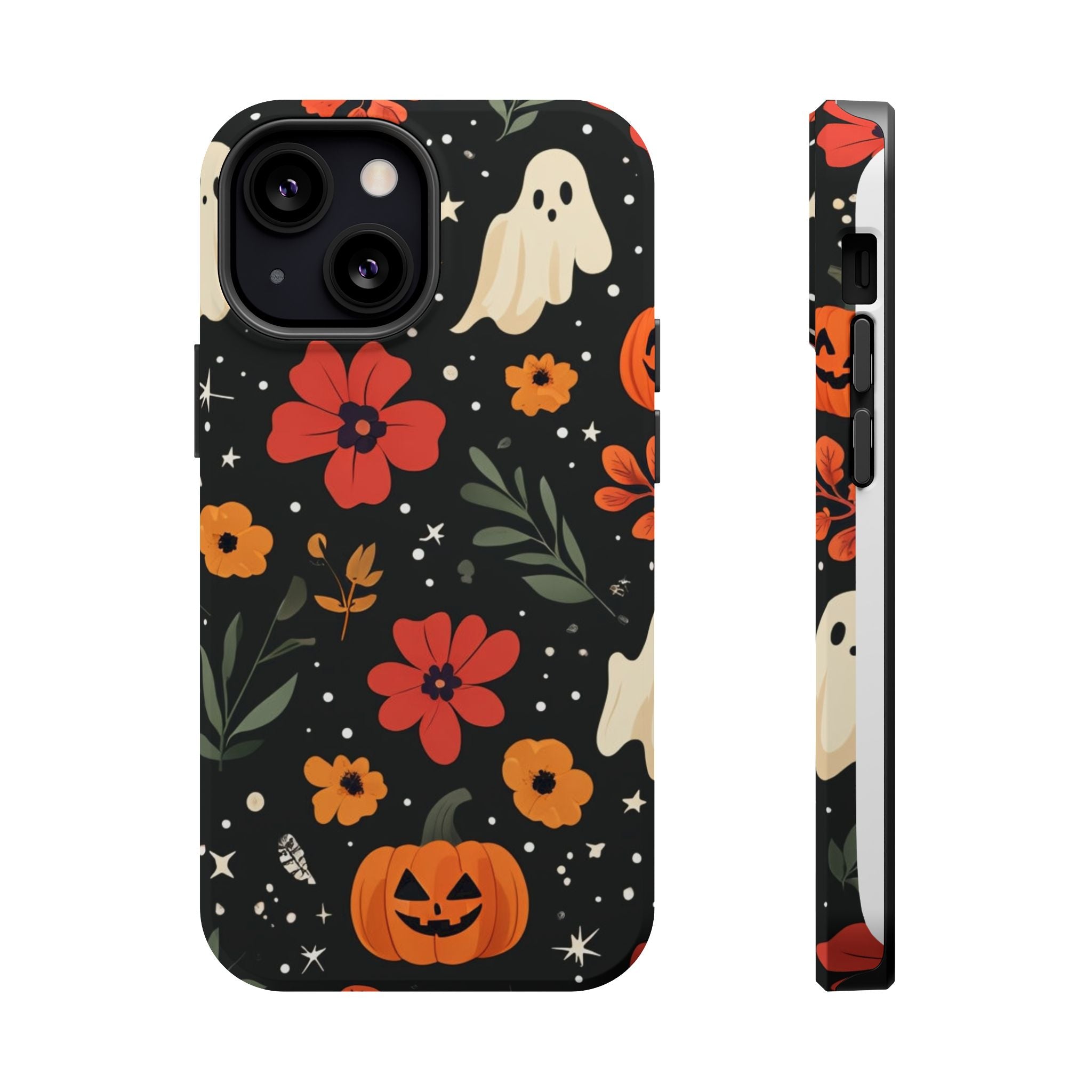 Halloween Ghost & Pumpkin Floral Phone Case — Spooky Cottagecore MagSafe Tough Cover