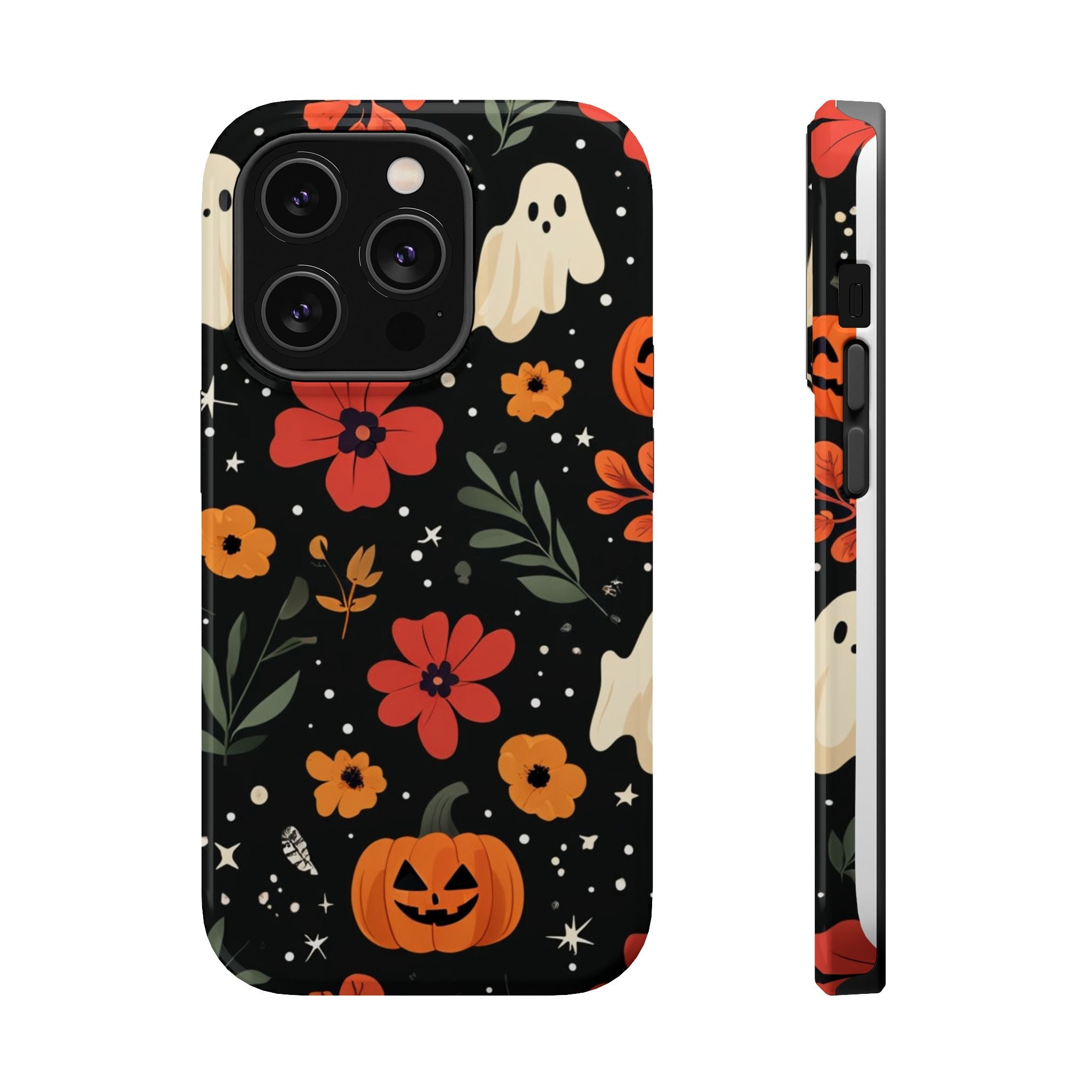 Halloween Ghost & Pumpkin Floral Phone Case — Spooky Cottagecore MagSafe Tough Cover