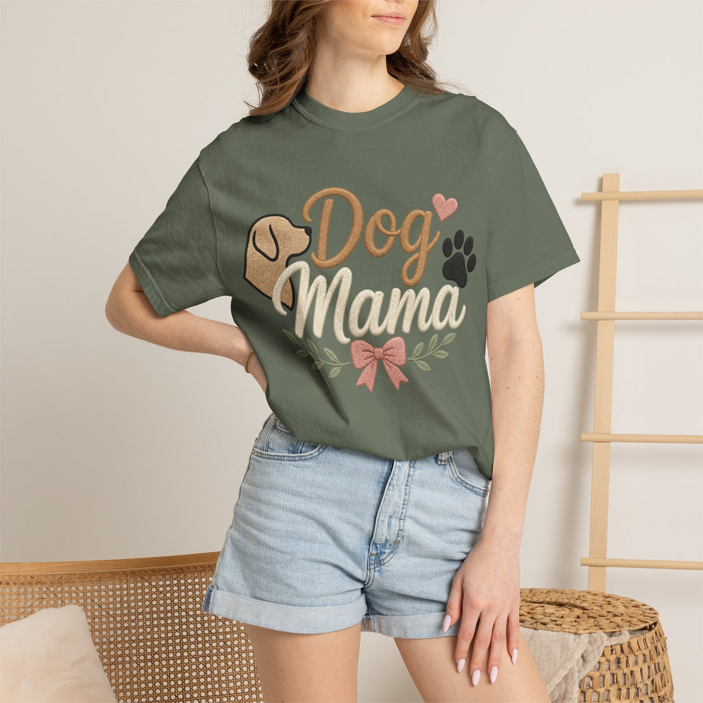 Dog Mama Paw Print embroidered patchwork T-shirt | Dog Mom Shirt
