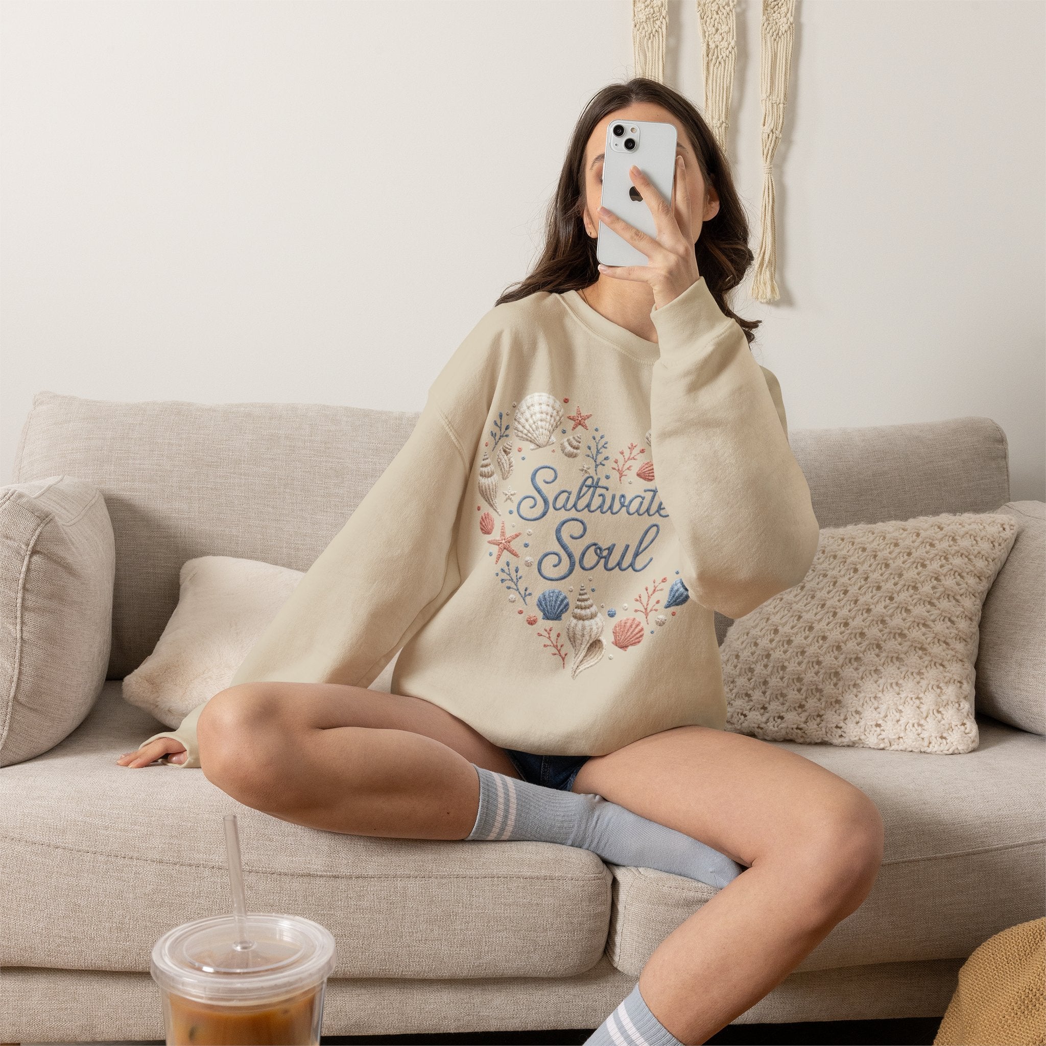 Saltwater Soul Heart Seashell Sweatshirt — Coastal Beach Shell Crewneck