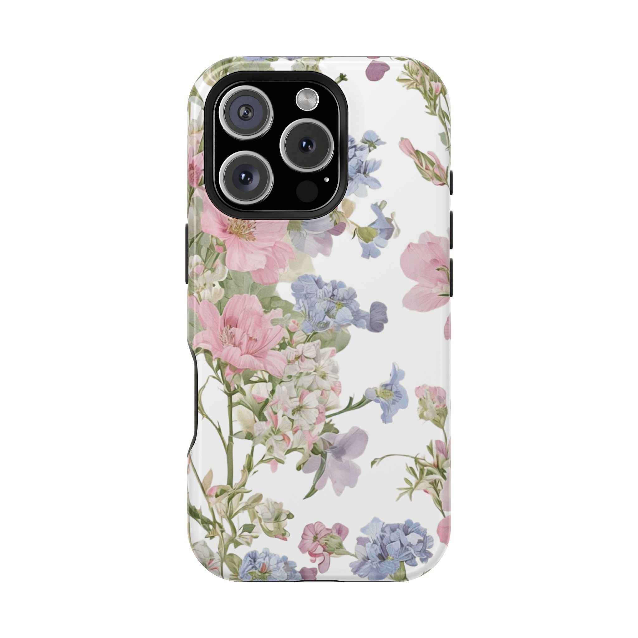 Pink & Blue Wildflower Phone Case — Vintage Cottagecore MagSafe Tough Cover