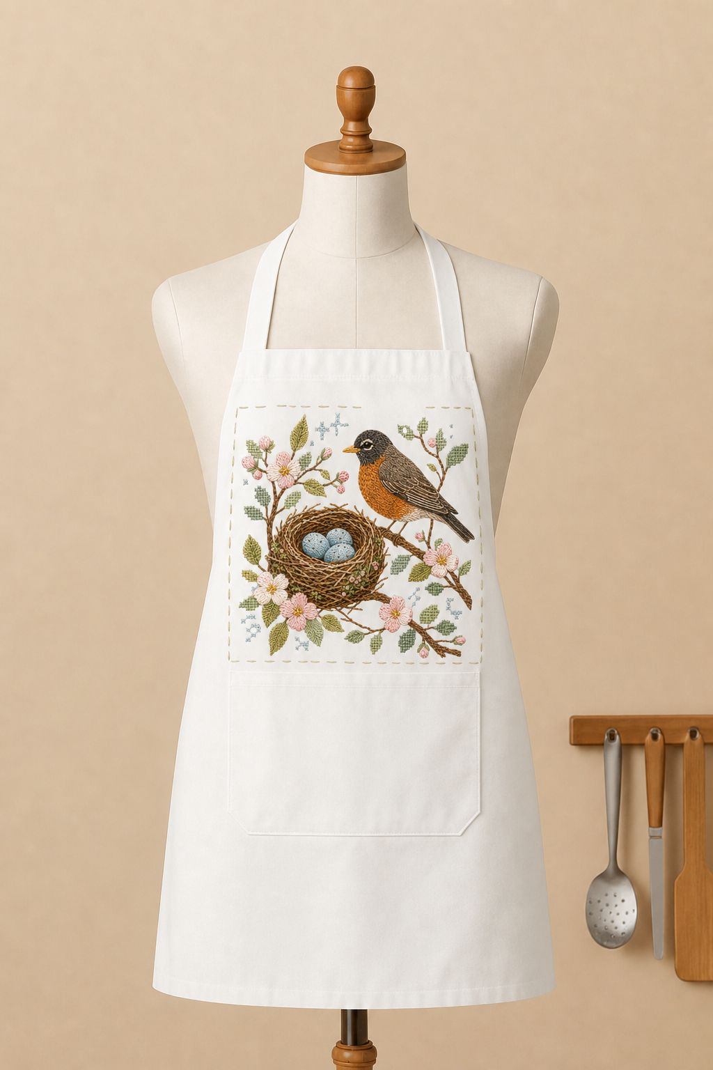 Robin Bird Nest PNG, Vintage Embroidery Floral PNG, Spring Bird Sublimation Design, Cottagecore PNG Download, Nature Clipart Digital Download