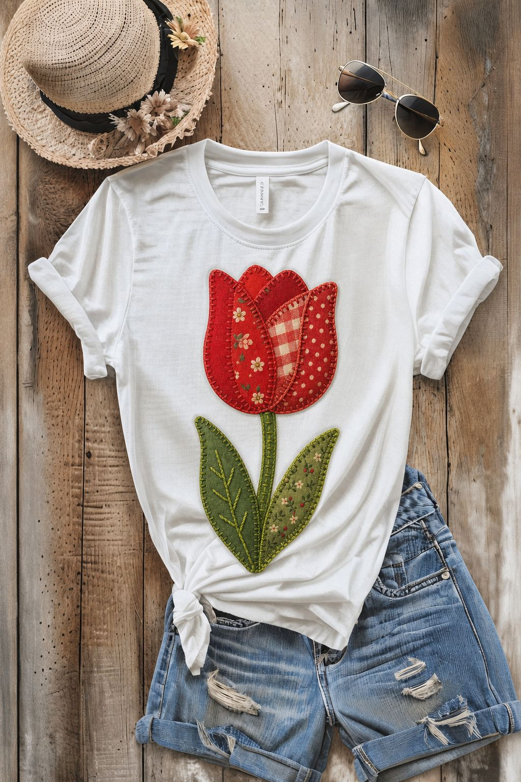 Patchwork Tulip PNG Bundle – Embroidered Cottagecore Floral Digital Download Set
