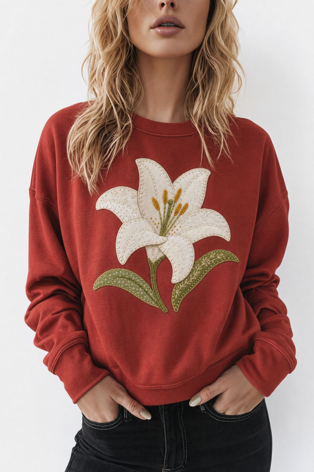 Embroidered Lily Flower PNG Bundle – Cottagecore Floral Digital Download Set