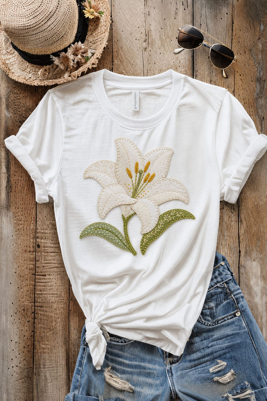 Embroidered Lily Flower PNG Bundle – Cottagecore Floral Digital Download Set