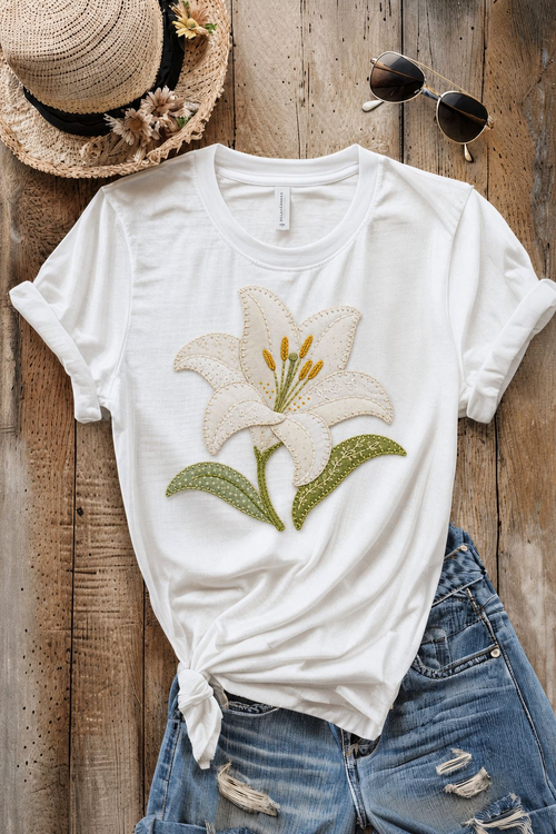 Embroidered Lily Flower PNG Bundle – Cottagecore Floral Digital Download Set