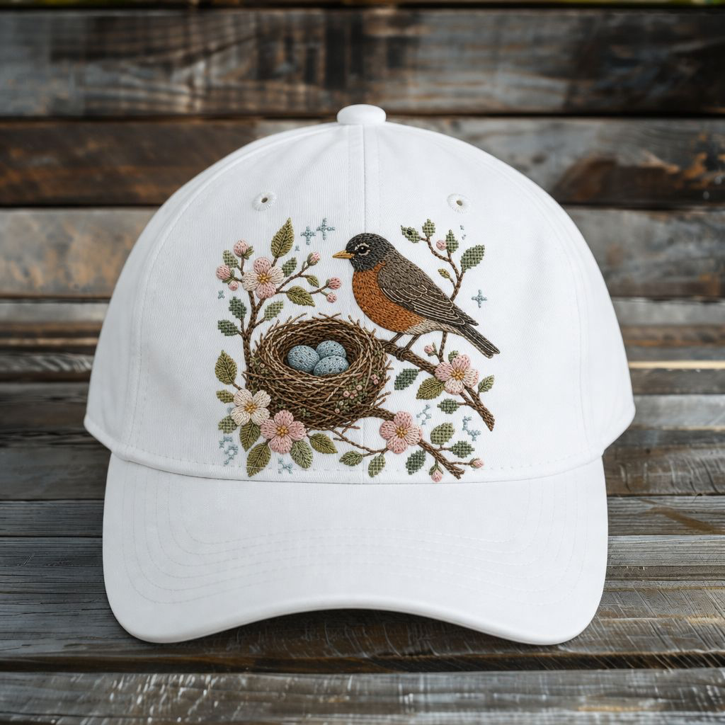 Robin Bird Nest PNG, Vintage Embroidery Floral PNG, Spring Bird Sublimation Design, Cottagecore PNG Download, Nature Clipart Digital Download