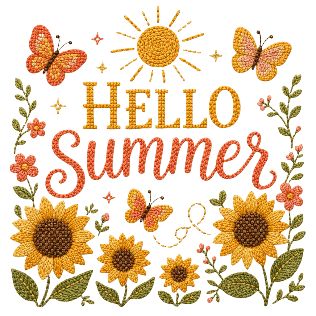 Hello Seasons PNG Bundle – Embroidered Spring, Summer, Fall & Winter Digital Download Set