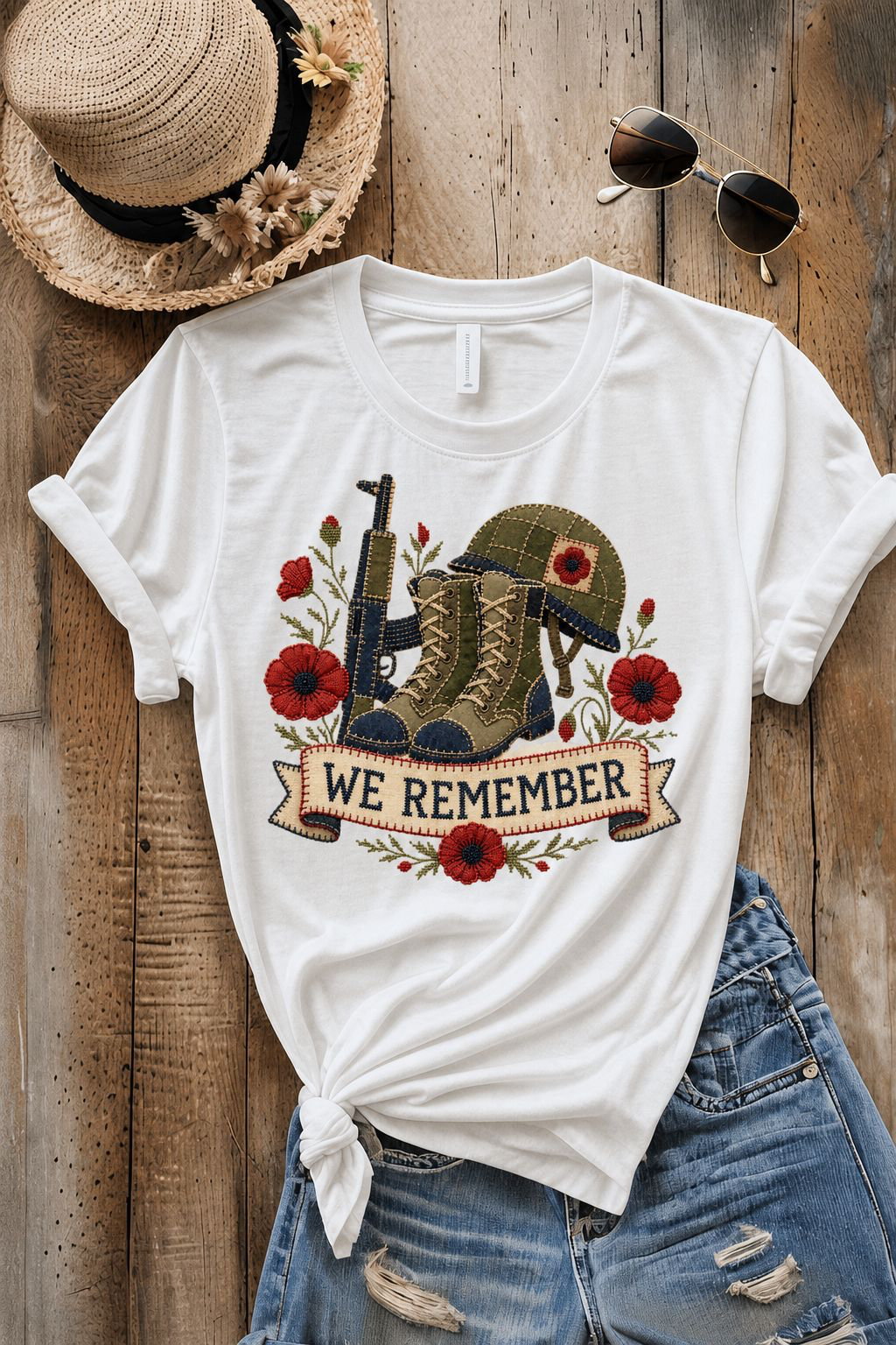 Memorial Day We Remember PNG Digital Download – Embroidered Memorial Day Patriotic Design