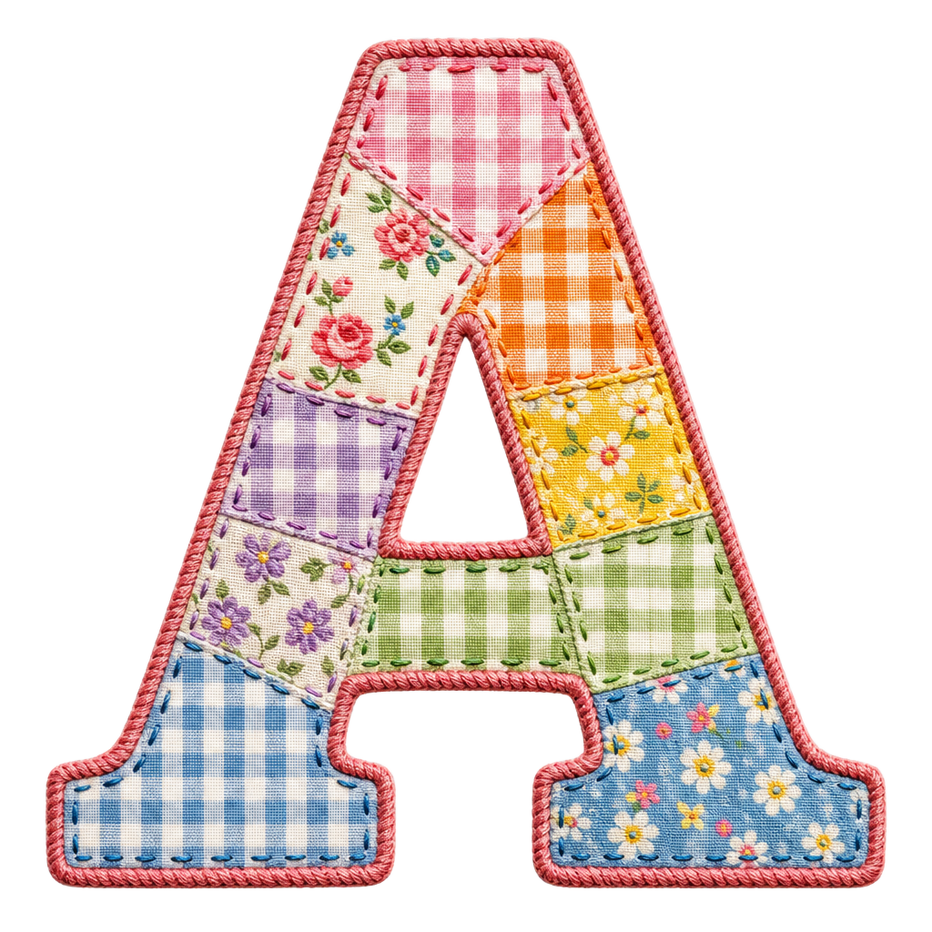 Patchwork Gingham Alphabet PNG Bundle – Quilted Cottagecore Letter Digital Download Set