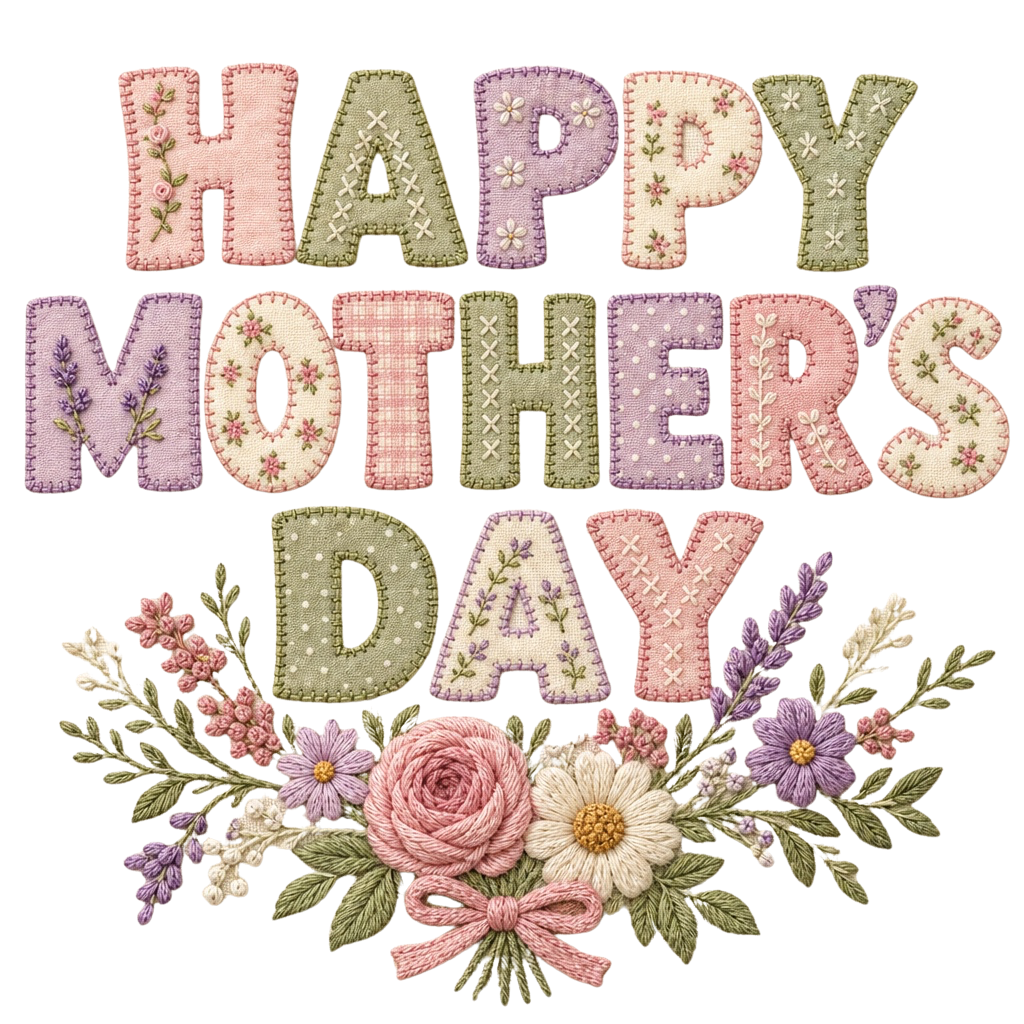 Happy Mother’s Day PNG Digital Download – Embroidered Floral Cottagecore Mom Design