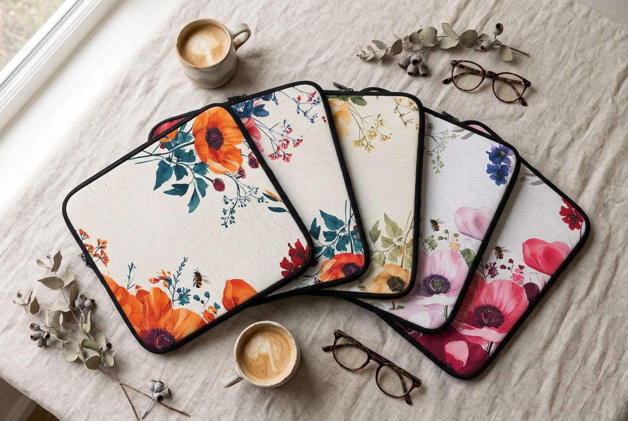 Floral Watercolor Laptop Sleeve | Colorful Hand-Painted Neoprene Sleeve