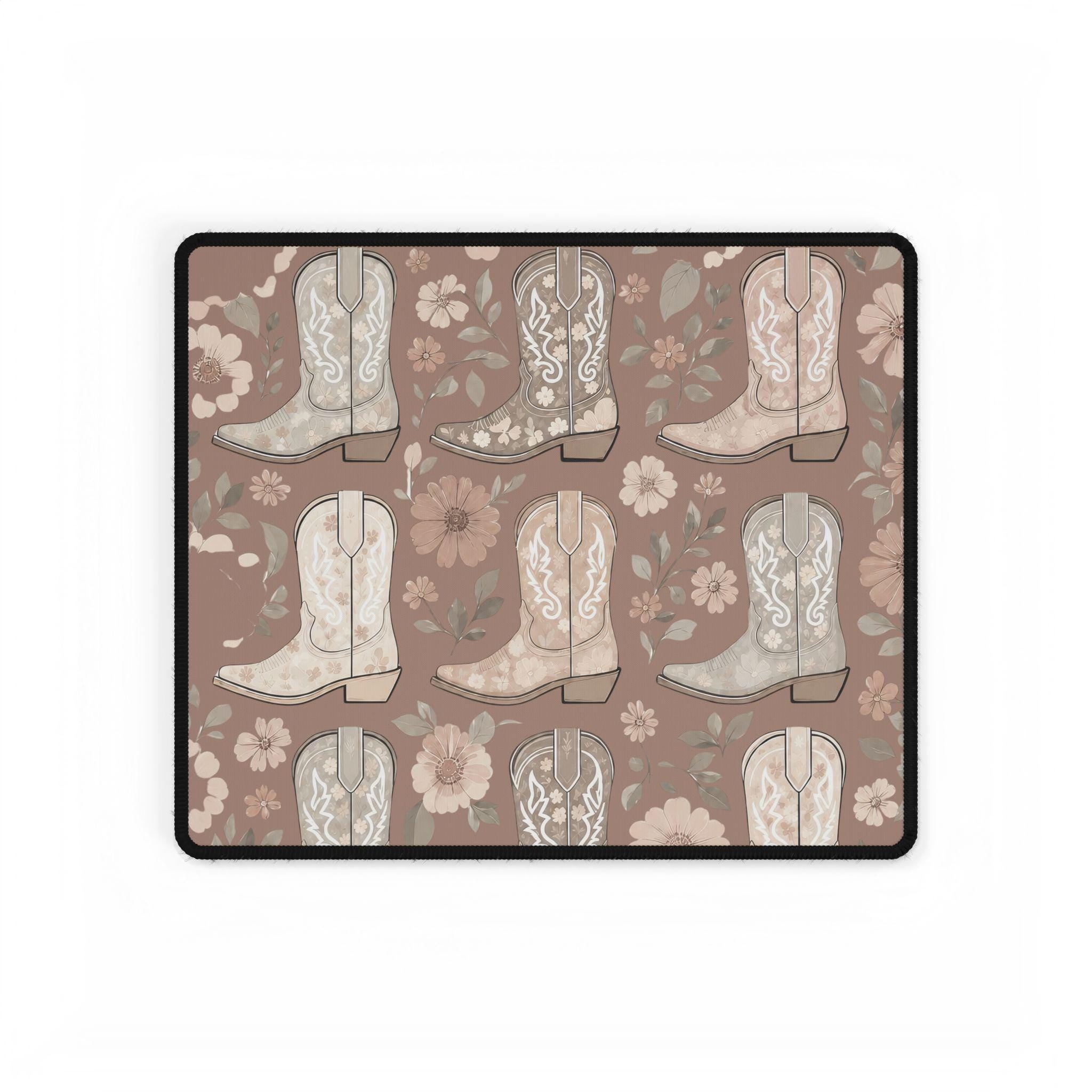 Western Cowgirl Boot Desk Mat | Floral Boho Mouse Pad for Country-Chic Workspaces