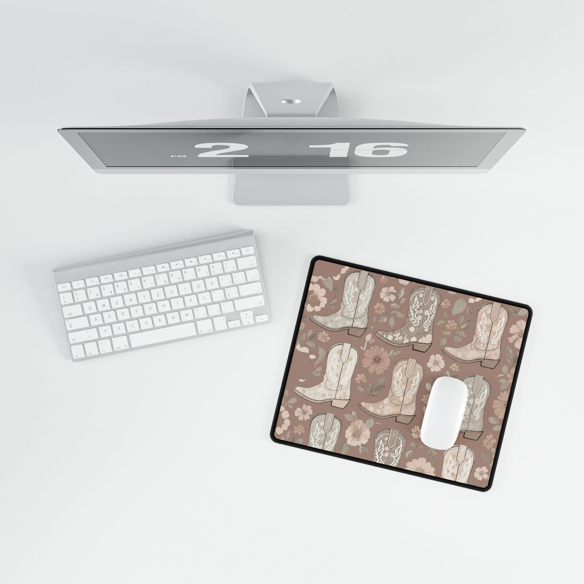 Western Cowgirl Boot Desk Mat | Floral Boho Mouse Pad for Country-Chic Workspaces