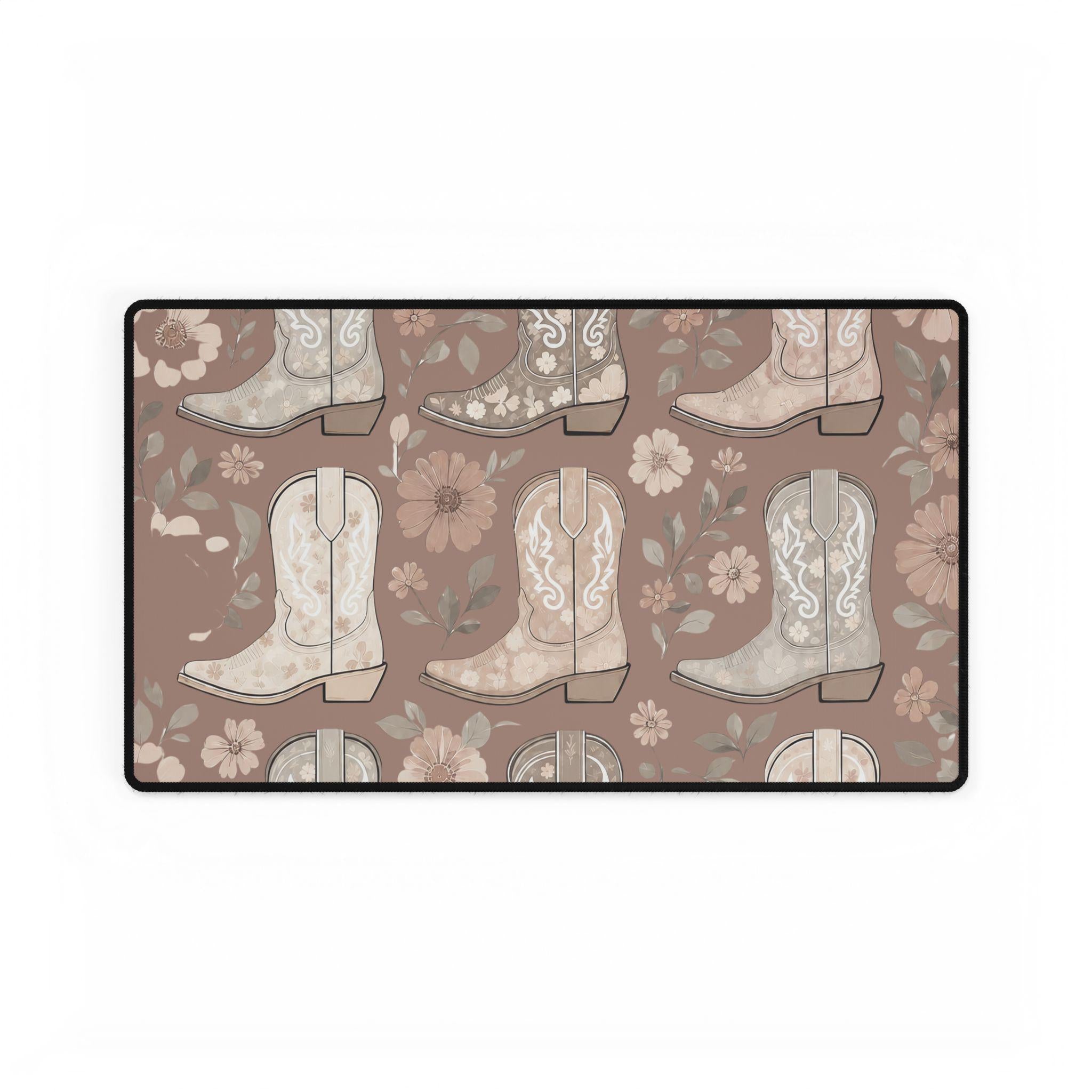 Western Cowgirl Boot Desk Mat | Floral Boho Mouse Pad for Country-Chic Workspaces