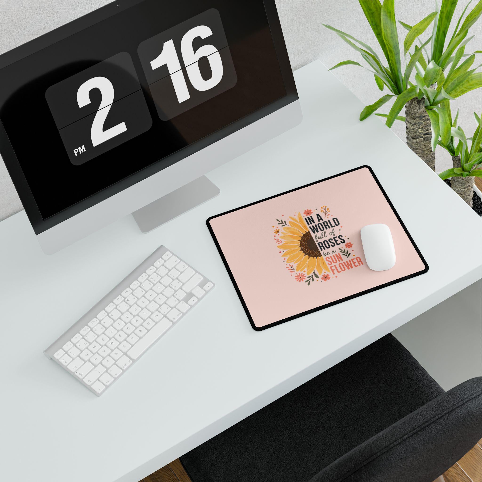 Inspirational Sunflower Desk Mat | Be a Sunflower Floral Mouse Pad