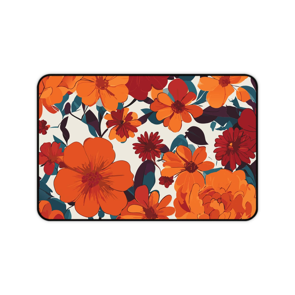 Vibrant Orange Floral Desk Mat | Bold Retro Bloom Mouse Pad for Color-Loving Setups