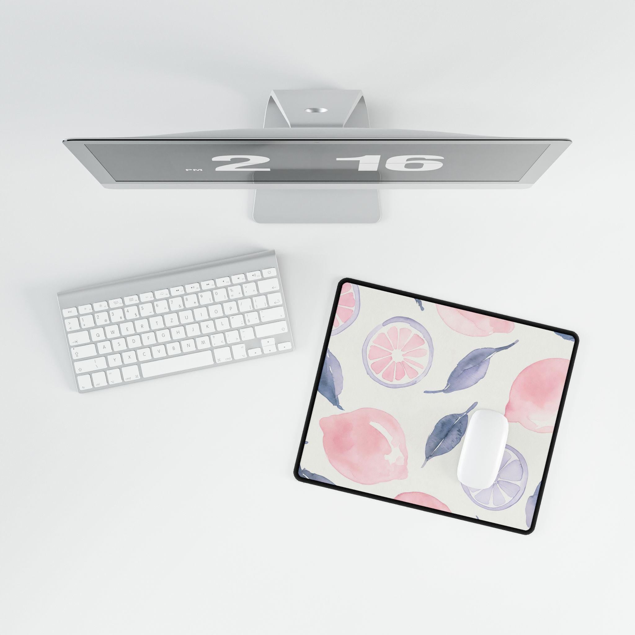 Pastel Citrus Watercolor Desk Mat | Lemon Coquette Mouse Pad for Cute Workspaces