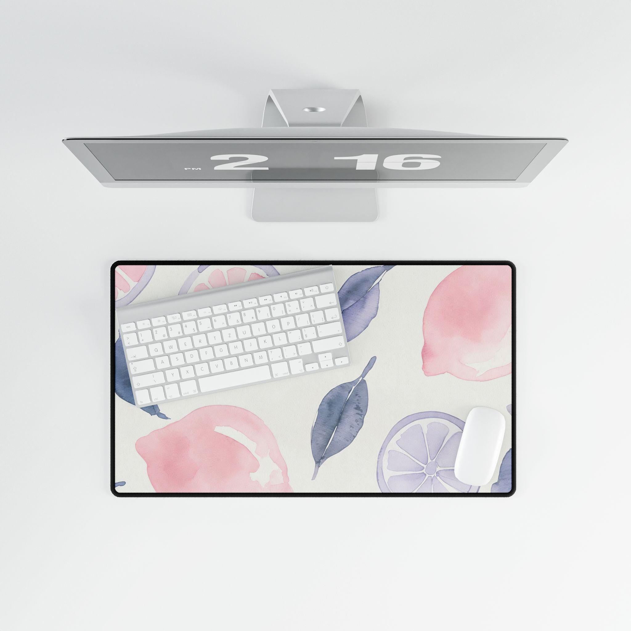 Pastel Citrus Watercolor Desk Mat | Lemon Coquette Mouse Pad for Cute Workspaces