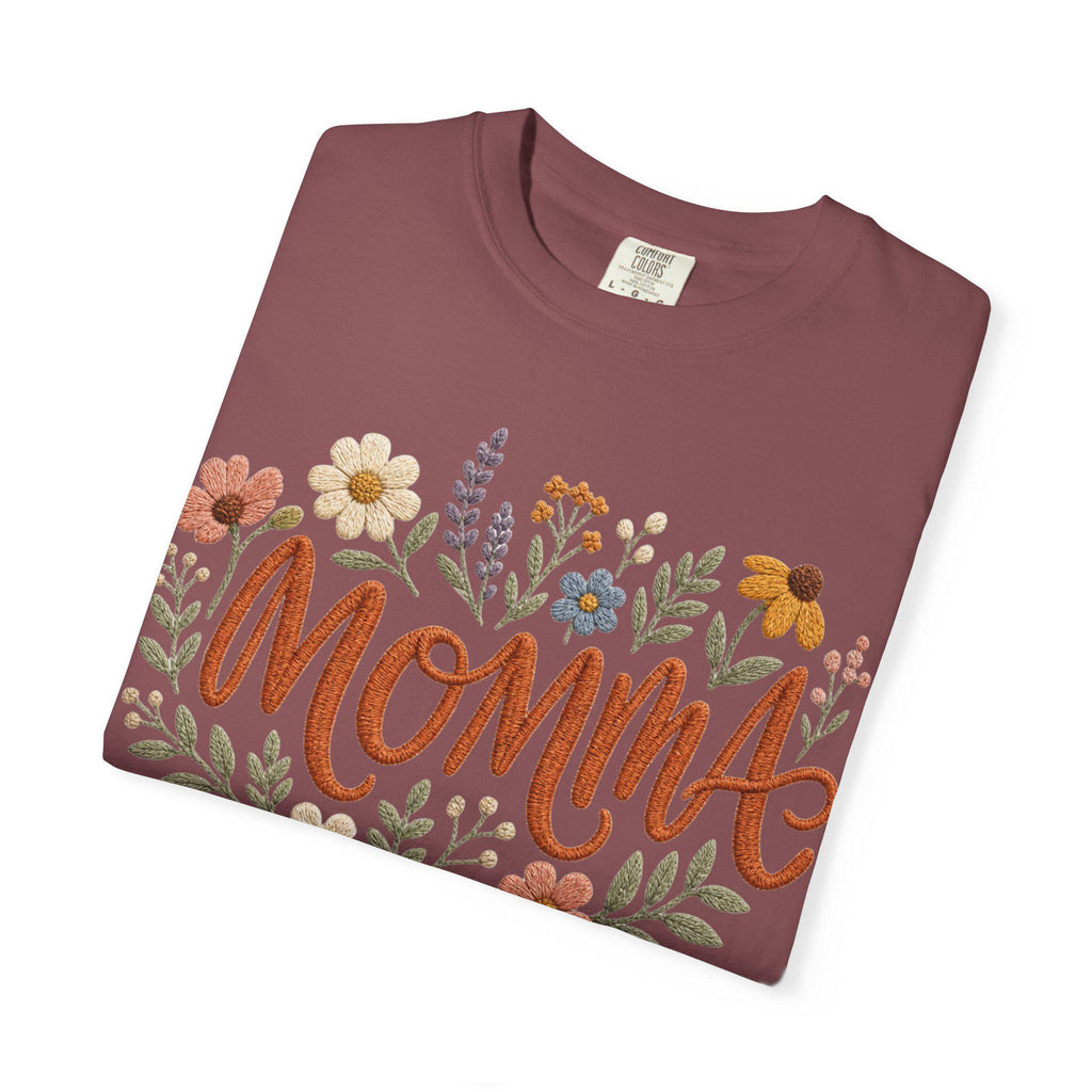 Momma Floral Script T-Shirt | Handlettered Mom Typography, Flower Wreath