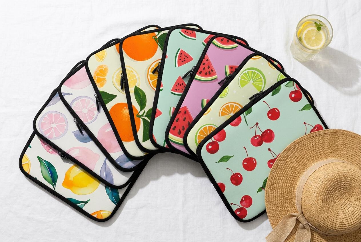 Watercolor Citrus Laptop Sleeve | Cherry Watermelon Lemon Fruit Tech Cover
