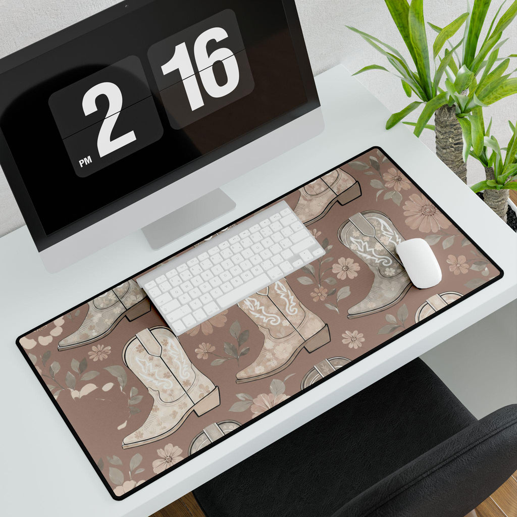 Western Cowgirl Boot Desk Mat | Floral Boho Mouse Pad for Country-Chic Workspaces