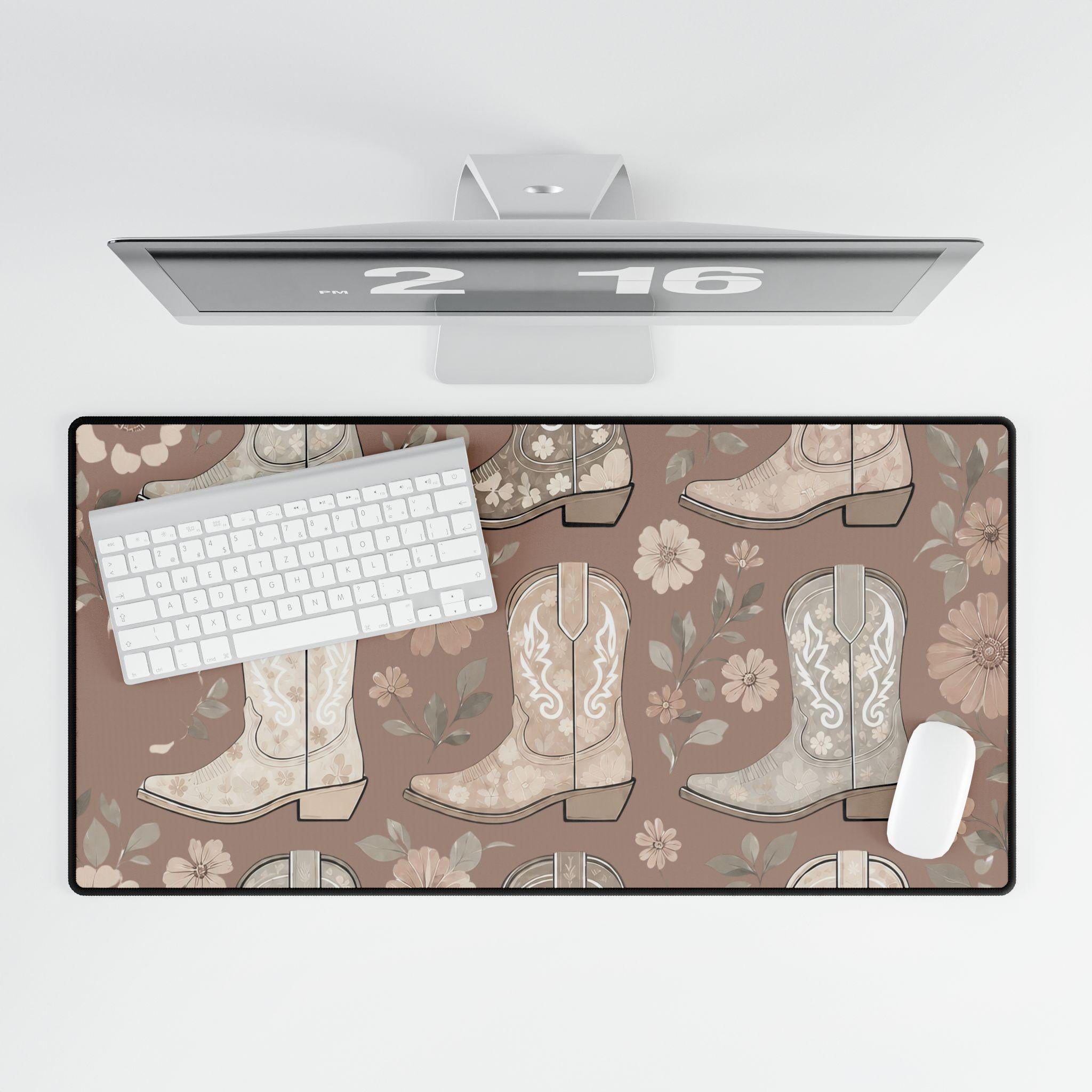 Western Cowgirl Boot Desk Mat | Floral Boho Mouse Pad for Country-Chic Workspaces
