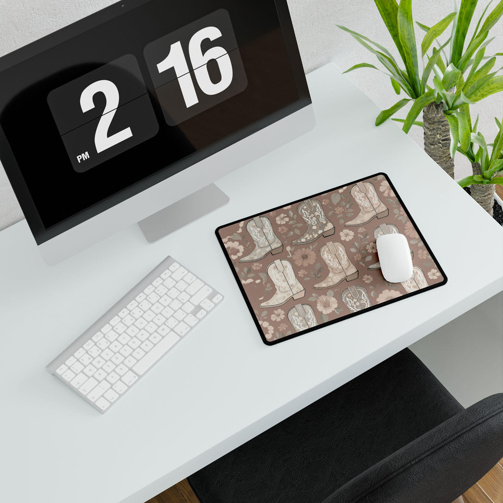 Western Cowgirl Boot Desk Mat | Floral Boho Mouse Pad for Country-Chic Workspaces