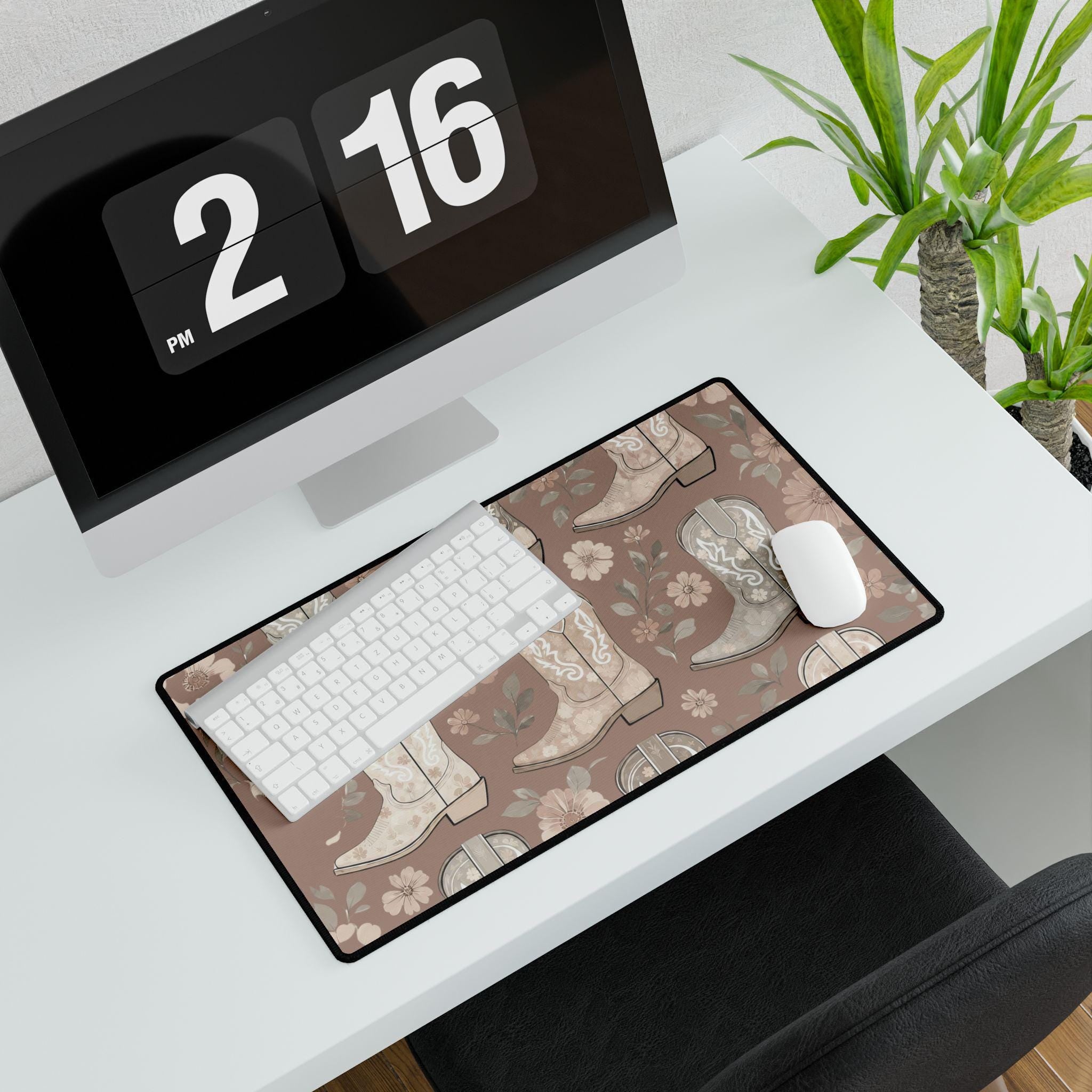 Western Cowgirl Boot Desk Mat | Floral Boho Mouse Pad for Country-Chic Workspaces