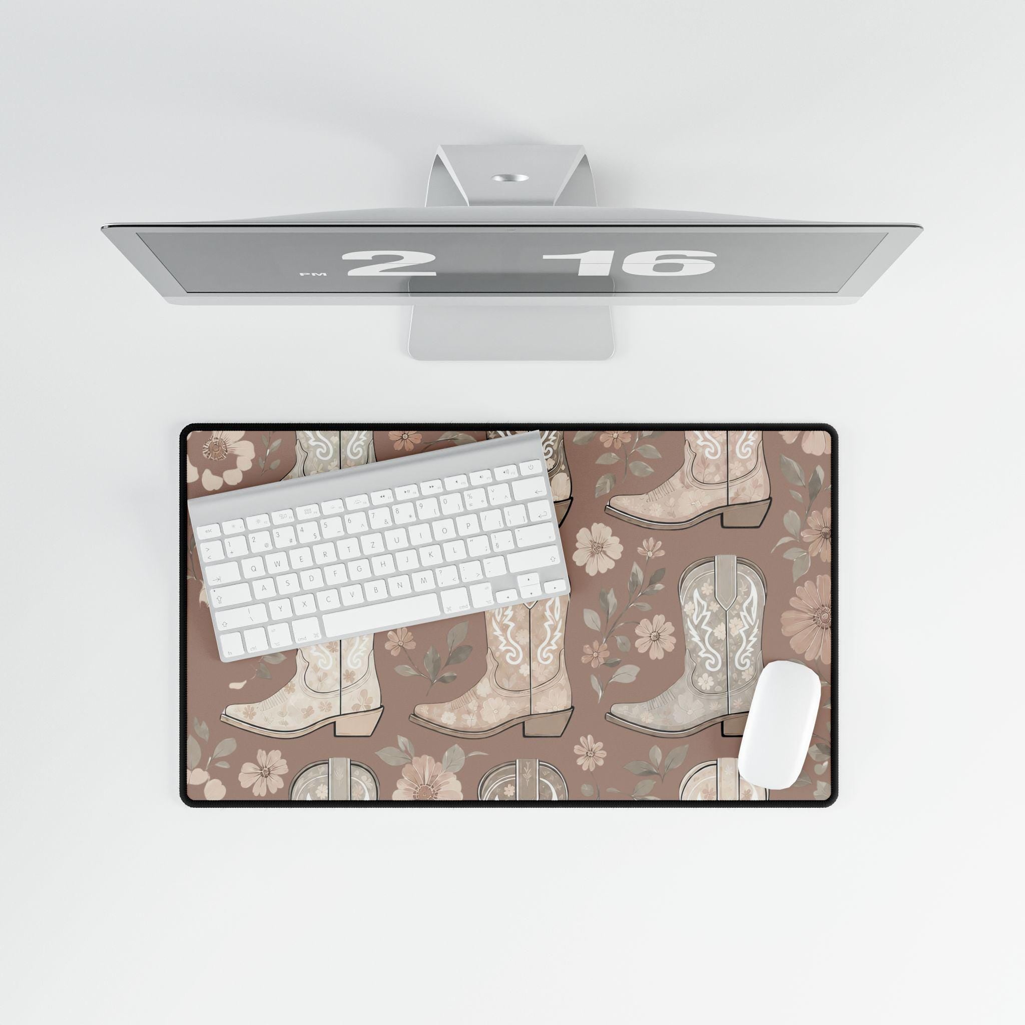 Western Cowgirl Boot Desk Mat | Floral Boho Mouse Pad for Country-Chic Workspaces
