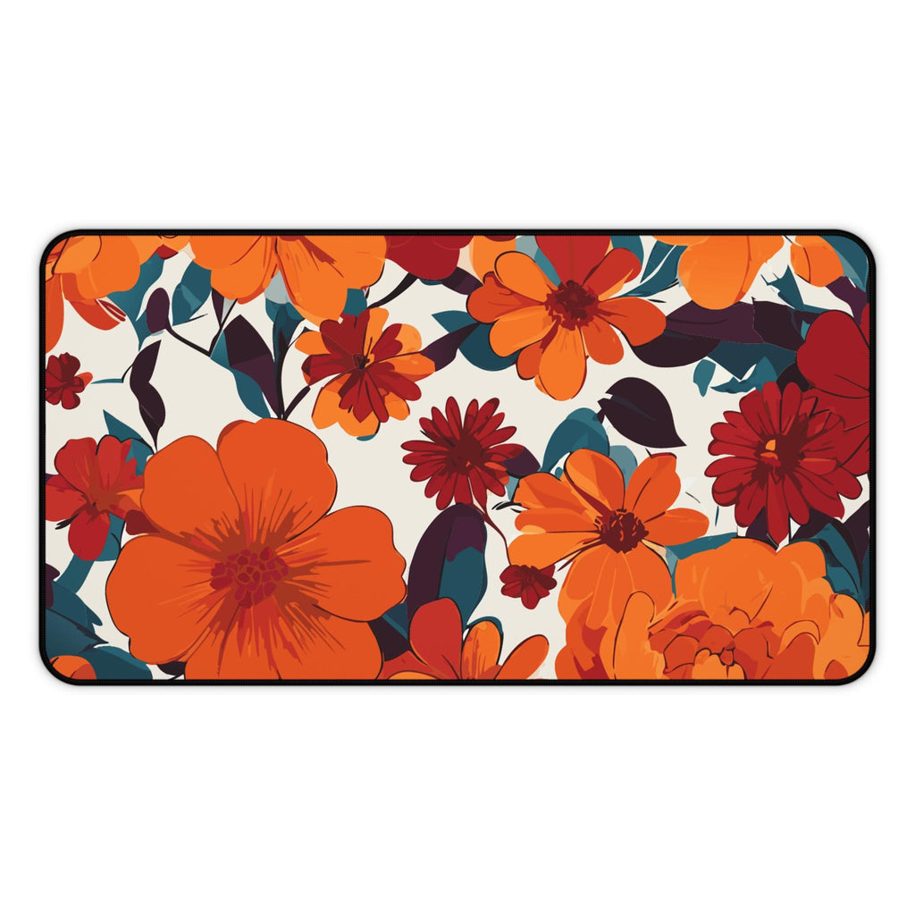 Vibrant Orange Floral Desk Mat | Bold Retro Bloom Mouse Pad for Color-Loving Setups