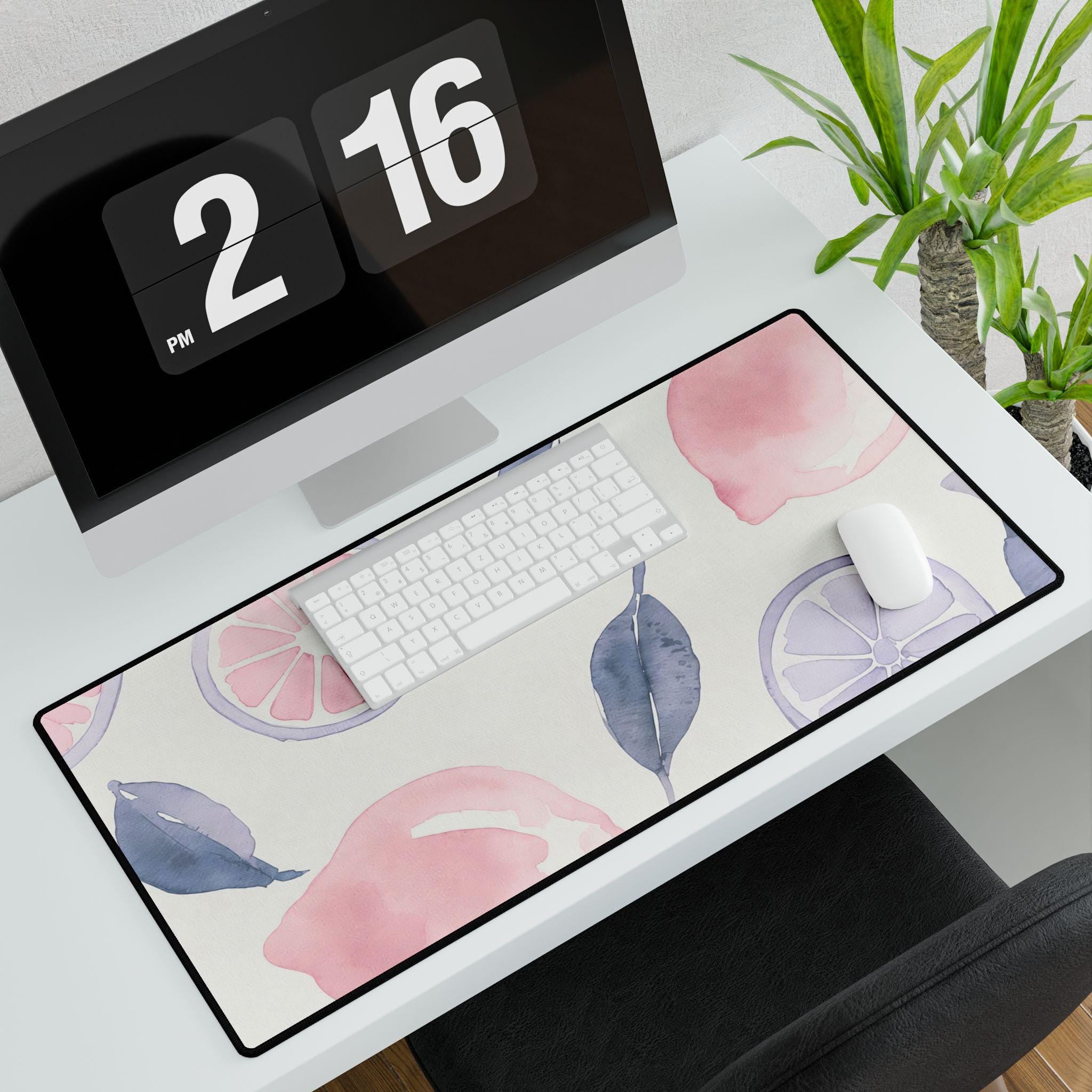 Pastel Citrus Watercolor Desk Mat | Lemon Coquette Mouse Pad for Cute Workspaces