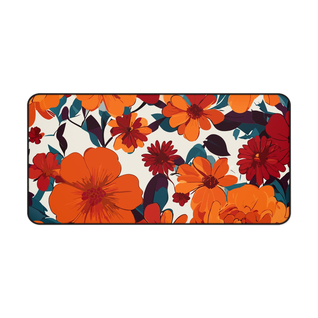 Vibrant Orange Floral Desk Mat | Bold Retro Bloom Mouse Pad for Color-Loving Setups