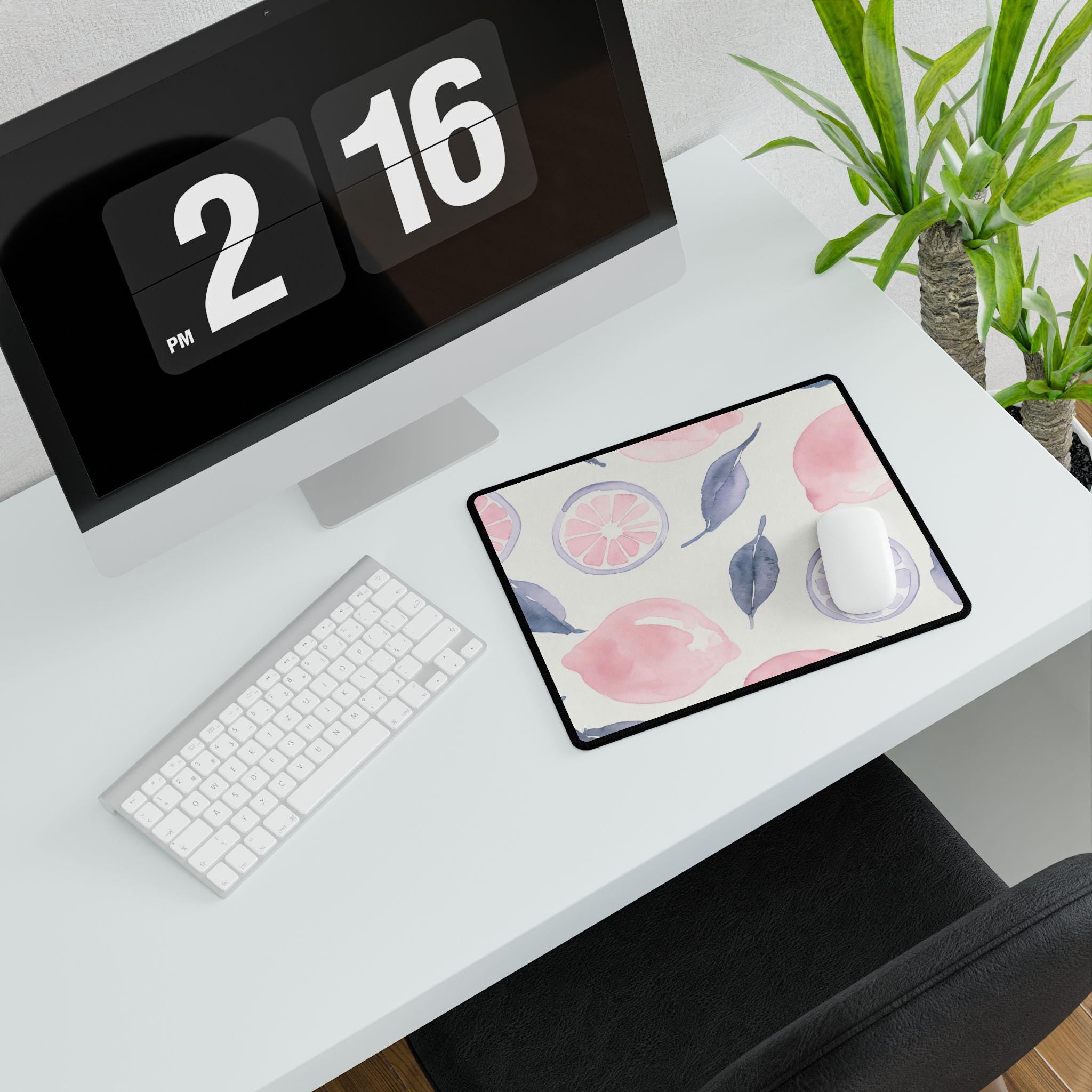 Pastel Citrus Watercolor Desk Mat | Lemon Coquette Mouse Pad for Cute Workspaces