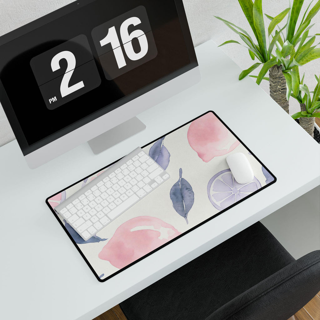 Pastel Citrus Watercolor Desk Mat | Lemon Coquette Mouse Pad for Cute Workspaces