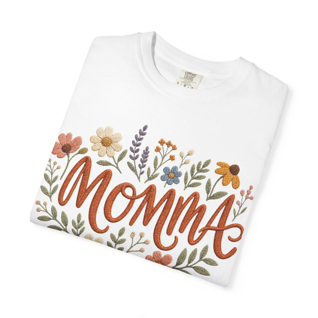 Momma Floral Script T-Shirt | Handlettered Mom Typography, Flower Wreath