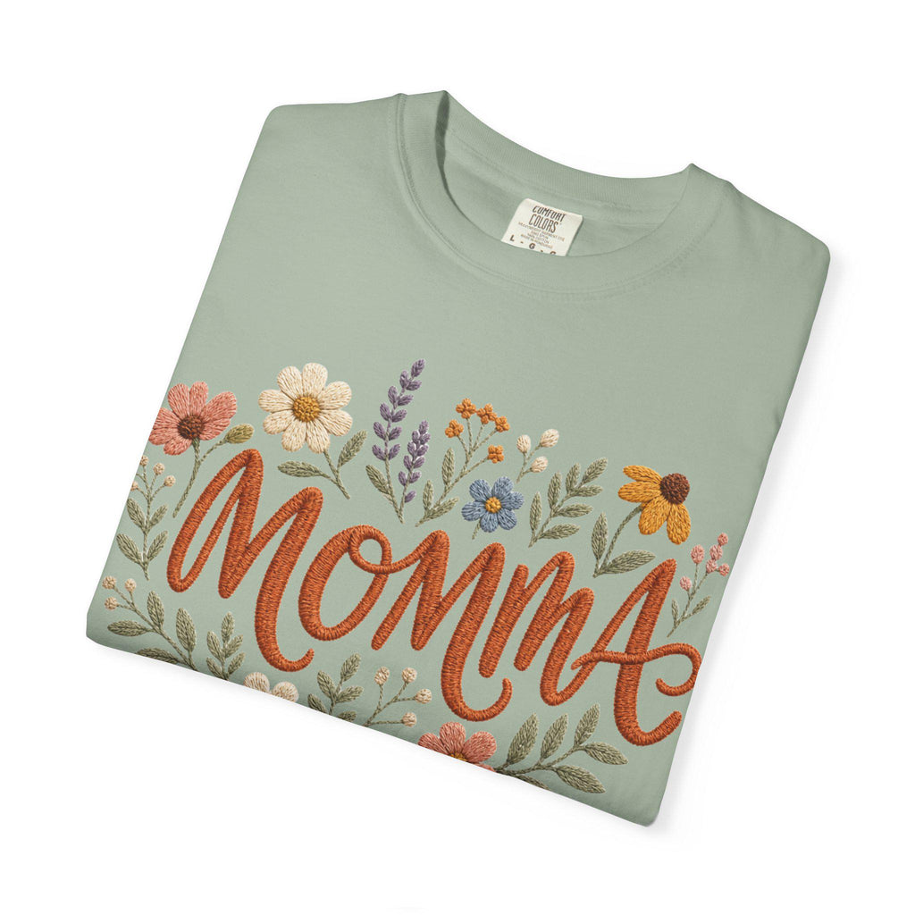 Momma Floral Script T-Shirt | Handlettered Mom Typography, Flower Wreath