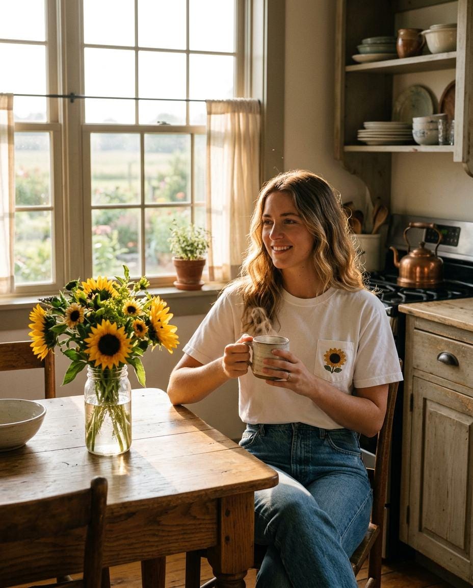 Patchwork Sunflower Bouquet Graphic Tee, Vintage Embroidery Style Print, Soft Cotton Floral Shirt