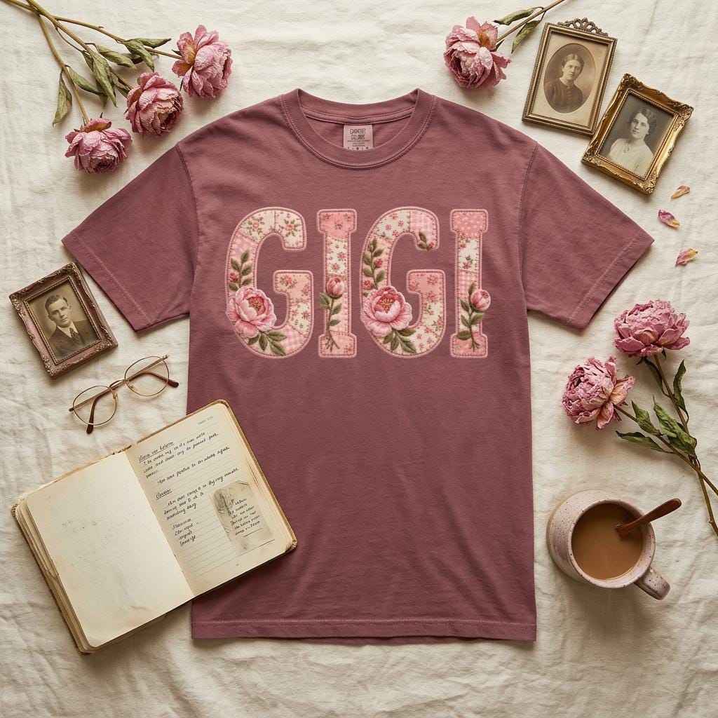 Vintage Floral Patchwork Gigi Shirt, Cottagecore Embroidered Grandma Tee