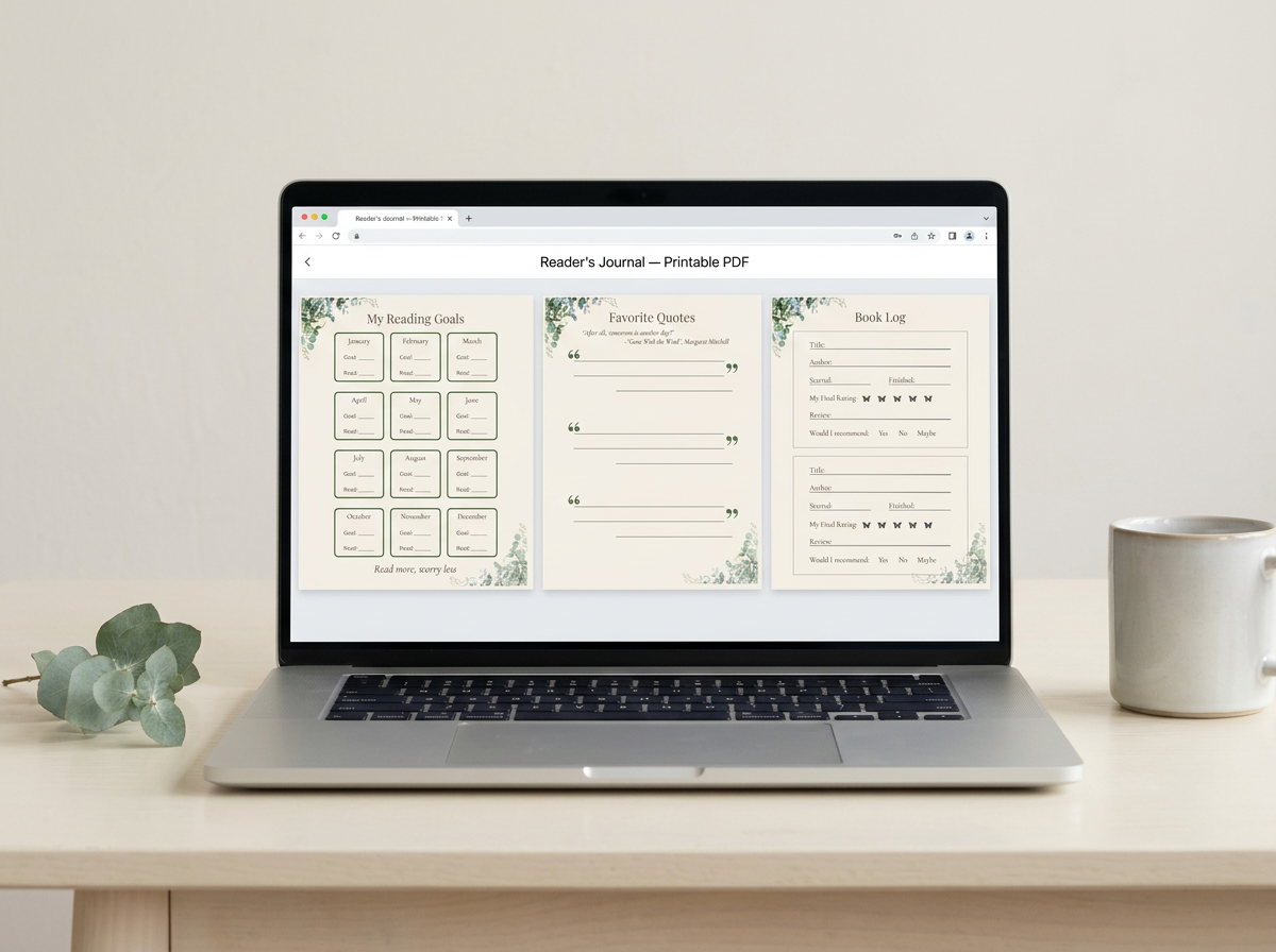 Cottagecore Reading Journal — Printable PDF Instant Download