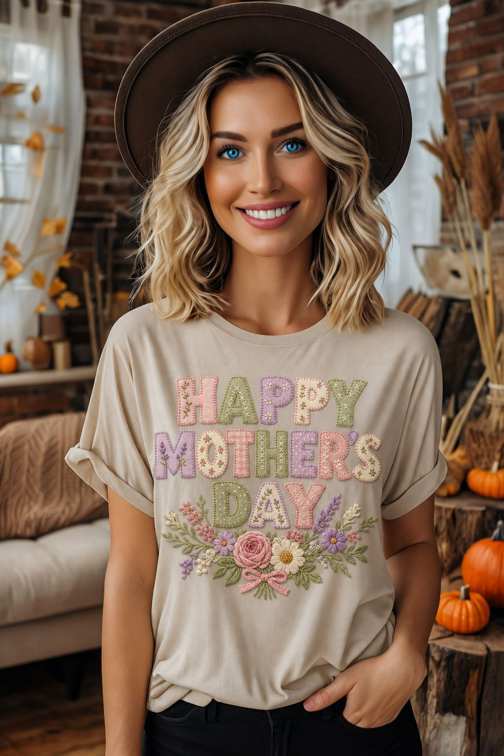Happy Mother’s Day PNG Digital Download – Embroidered Floral Cottagecore Mom Design